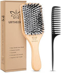 URTHEONE Hair Brush,Boar Bristle Hair Brushes and Styling Comb Set for Women Men Kids, Best Natural Wooden Paddle Hairbrush for Wet or Dry Hair Detangling Smoothing Massaging by URTHEONE