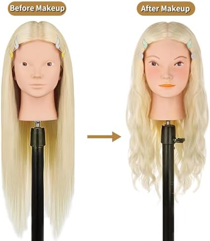 26"-28" Mannequin Head with 80% Real Hair– Cosmetology Training Doll Head for Hair Styling, Braiding & Makeup Practice – No Makeup - Image 4