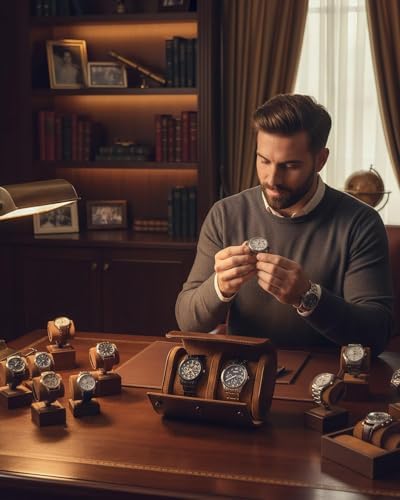 MR.OKAY 2 Watch Travel Case-Classic Leather Watch Case With Superb Texture.Portable Watch Roll Or Organizer For Storage And Display. Best Travel Gift for Men,All Handcrafted By Artisans. - Image 3