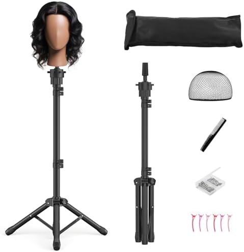 Wig Stand Tripod, 50 Inch Adjustable Mannequin Head Stand, Wig Head Stand for Cosmetology, Hairdressing Training - Includes T-Pins, Comb, Hair Clips & Carrying Bag (Head Not Included) by Unknown