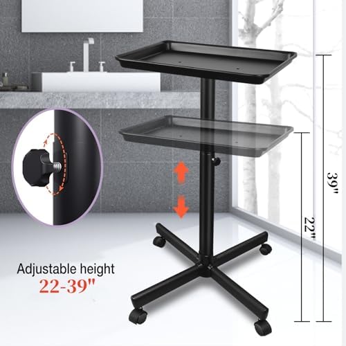 Salon Tray on Wheels, Black Metal Feet Salon Tray Cart, Adjustable Height - Image 2