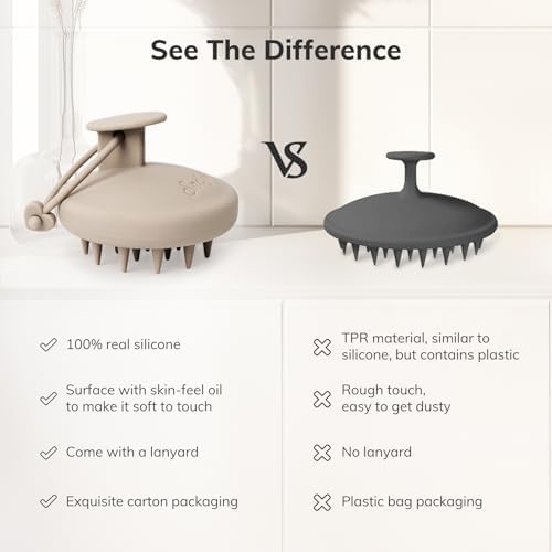 Sndyi Silicone Scalp Massager Shampoo Brush, Hair Scrubber with Soft Silicone Bristles, Scalp Scrubber/Exfoliator for Dandruff Removal, Wet Dry Scalp Brush for Hair Growth & Scalp Care, Khaki - Image 3