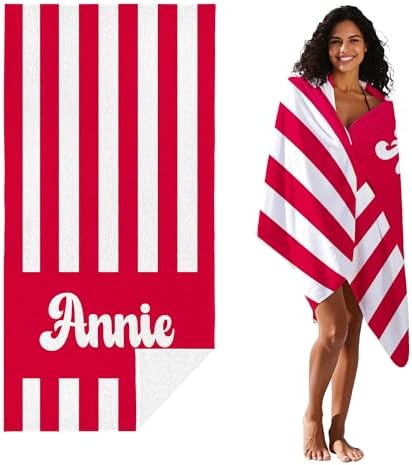 JML Personalized Beach Towel with Name, Custom Cabana Stripe Beach Towel, Customized Microfiber Pool Towel, Quick Dry & Absorbent Swim Towel for Adult,Mother's Day, Birthday, Summer Holiday,Vacation - Image 2