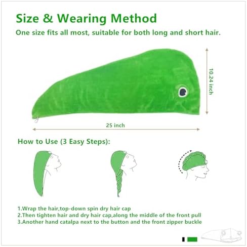 2-Pack Frog Hair Turbans, Super Absorbent Microfiber Hair Towels for Long Hair, Quick Dry, Cute Animal Design, Gift for Women Girlfriend Bestie - Image 4