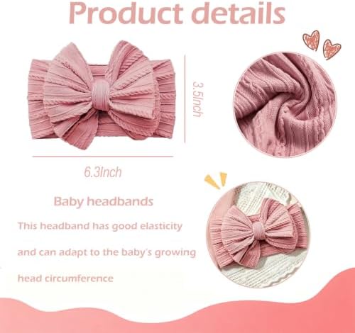 Baby Bows Headbands Soft Nylon Handmade Hair Accessories for Newborn Infant Toddler Kids (Pink, Large) - Image 2