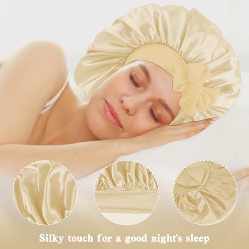 my novel things 3Pcs Satin Bonnets Silky for Sleeping Women with Tie Band - Image 3
