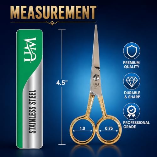 UM Supplies Hair Scissors | Premium Shears For Hair Cutting | Professional Barber Scissors with smooth Razor I Haircut Scissors For SalonIWomen Mens|kidsIPets (Silver) (SILVER-GOLD 4.5) - Image 2