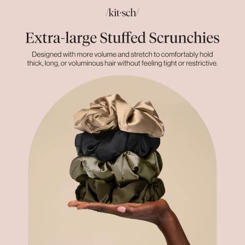 Kitsch Pillow Satin Scrunchies for Women - Black, 4pcs - Image 2