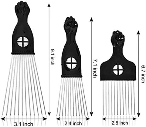 MODSIGHT Afro Pick for Curly Hair, 3 Pack Metal Hair Comb for Hair Styling Women/Men, Black (Plastic, Metal) - Image 2