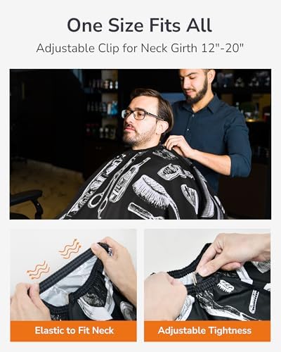 ULG Professional Hair Cutting Cape with Neck Duster Brush Waterproof Extra Large Size Salon Barber Cape Haircut Cape for Men Women and Kids, 57”×72” Full Body Coverage, Black with White Printing - Image 5