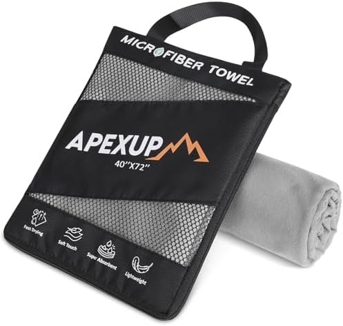 APEXUP Microfiber Travel Towel, Ultra Absorbent Quick Dry Towels, Lightweight Gym Sports Camping Towel for Workout, Yoga, Beach, Shower, Swimming (72"×40", Gray) by APEXUP