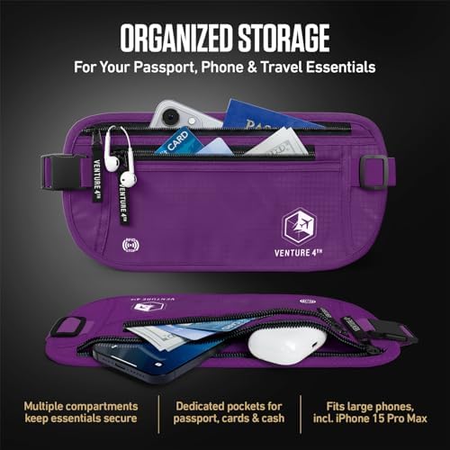 VENTURE 4TH Travel Money Belt, RFID Blocking Passport Holder - Purple - Image 5