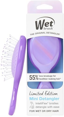 Wet Brush Mini Detangler Hair Brush for Gentle Knot Removal, Compact Travel Size, Soft Bristles for Pain-Free Detangling, Less Breakage, Works on All Hair Types, Limited Edition, Prismatic Glow Purple by WetBrush
