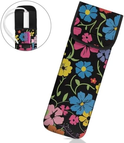 Flashideas Flower Print Flat Iron Case Curling Iron Organizers and Storage with Pocket Heat Resistant Neoprene Curling Iron Holder Universal Curling Iron Cover Sleeve Hot Tools Travel Bag - Image 2
