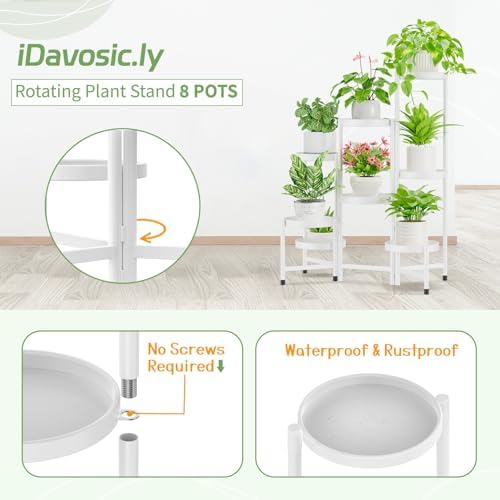 iDavosic.ly Plant Stand Indoor Outdoor, 8 Tier Metal Corner Shelf, White - Image 4