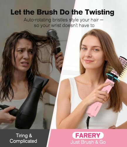 FARERY Hot Air Brush 1000W — 4-in-1 Volumizer & Styler for Damp Hair, Hold-to-Rotate Round Brush Hair Dryer Brush for Volume, Smooth & Curl, Diffuser Included, Best for Fine to Medium-Thick Hair - Image 4