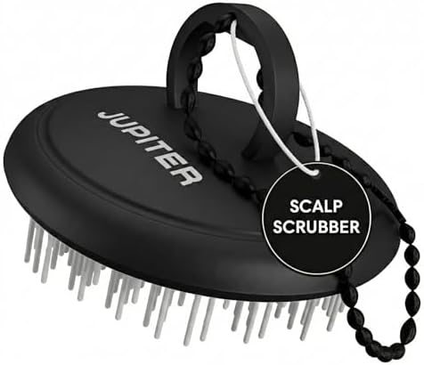 Jupiter Scalp Exfoliator - Scalp Massager Tool for Wet & Dry Hair - Ergonomic Detangler Brush - Dandruff Comb & Scrub to Remove Dandruff & Buildup and Support Circulation - Black/White by Jupiter