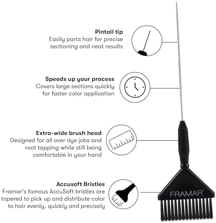 Framar Pin Tail Hair Color Brush Set, Hair Dye Brush Kit – 2 Pack Black - Image 3