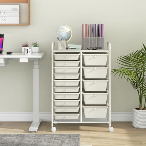 Giantex 15 Drawers Rolling Cart, Classroom Organizers, Storage Cart with Wheels, for Teacher Office Home School Supplies Tool Craft Art Paper - Image 2