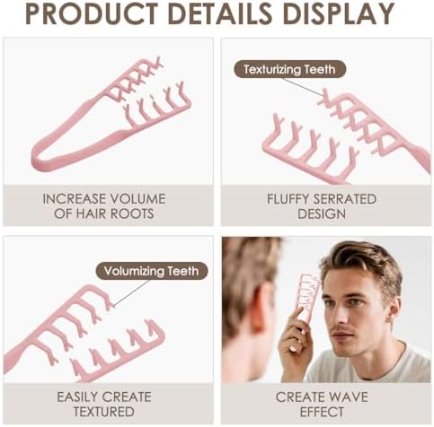 Texture Comb Wide-Tooth Hair Styling Comb for Root Lift,Pink - Image 3