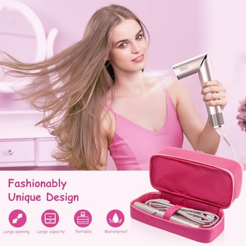 Adworte Travel Carrying Case for Hair Dryer for Shark Flexstyle Double-Layer Hair Accessories Tools Storage Bag for Revlon Hairdryer Styler Organizer (P-PINK) - Image 5