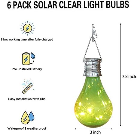 pearlstar Solar Light Bulbs Outdoor Waterproof Garden Camping Hanging LED Light Lamp Bulb Globe Hanging Lights for Home Yard Christmas Party Holiday Decorations (6 Pack-Solar Light Bulbs) - Image 2