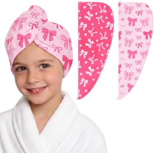 Microfiber Hair Towel Wrap for Kids Girls, Quick Dry Towel, 2 Pack by BeBeJoJo