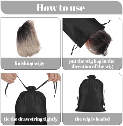 6Pcs Wig Bags Storage,Wig Bag with Satin Drawstring Wigs Travel Bag for Wigs Extension Bundle(Black) - Image 4