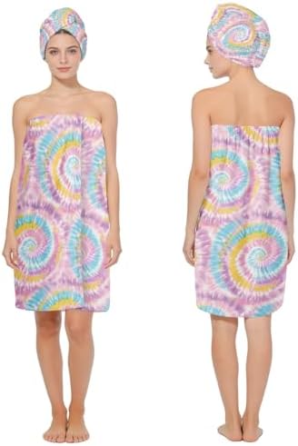 Absorbent Bath Towel Wrap Set (32 X 60 in), Blue Tie-Dye Towel Wrap by HEIFAM