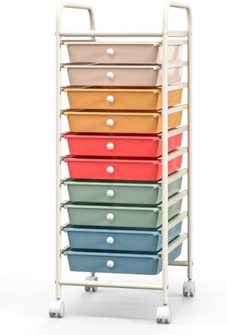 Giantex 10-Drawer Rolling Storage Cart w/Wheels, Handle, Removable Drawers, Mobile Organizer Storage Unit, Trolley Utility Cart for Home Kitchen Makeup Living Room Office Play Room by Giantex