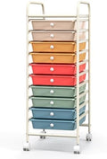Giantex 10-Drawer Rolling Storage Cart w/Wheels, Handle, Removable Drawers, Mobile Organizer Storage Unit, Trolley Utility Cart for Home Kitchen Makeup Living Room Office Play Room by Giantex