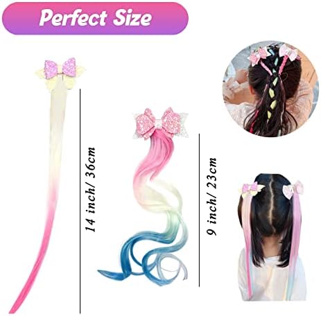 7 Pieces Hair Clips for Girls, Bow Curly Hair Extensions for Kids, Straight Little Girl Hair Clips Accessories for Ponytails Princess Dress-Up - Image 2