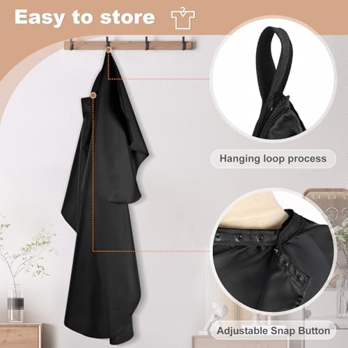 Hair Cutting Cape with Adjustable Snap Closure, Professional Barber Cape, Haircut Salon Supplies for Men and Women - 57" x 51"(Black) - Image 6