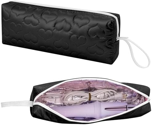 Heat Resistant Hair Tools Travel Bag, Portable Storage Case Pouch with Heart Pattern for Curling Irons, Flat Irons, Hair Straighteners and Accessories (Black) by ReignSword