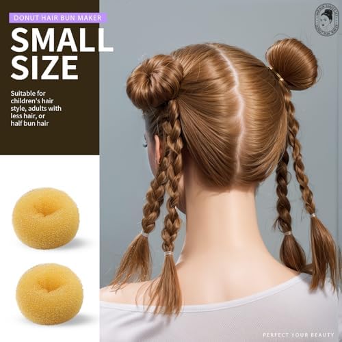 Teenitor Hair Bun Maker Set, 7 Pieces Bun Donuts for Hair(1 Extra-Large, 2 Large, 2 Medium, 2 Small), 5 Elastic Bands, 20 Hair Pins, Gold - Image 2