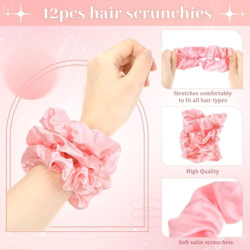 Sliner 24 Pcs Mini Hair Brush with Mirror and Scrunchies, Pink - Image 3