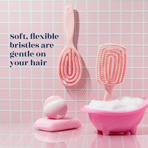Crave Naturals FLEX DMC Detangling Brush for Thick Hair - Glide Thru Detangling Brush - Detangler for All Hair Types - Flexible Layers Square Paddle Hairbrush - Pink - Comfort Grip - Image 4