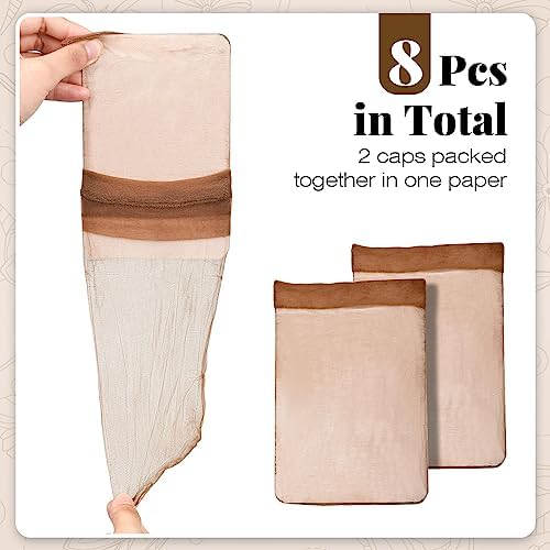 IKOCO HD Wig Cap, 8Pcs Transparent Wig Cap for Women Thin, Brown - Image 5