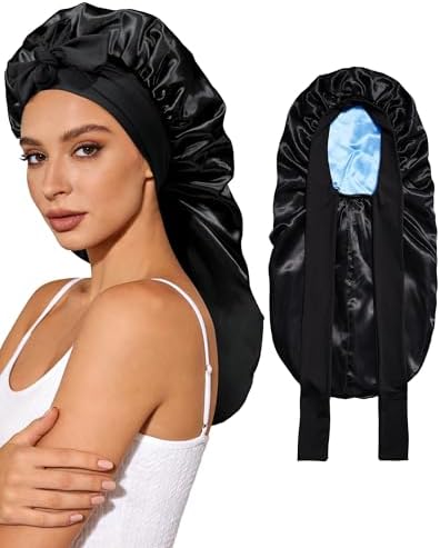 AWAYTR Long Satin Bonnet for Sleeping, Women Two-Tone Reversible Sleep Cap by AWAYTR