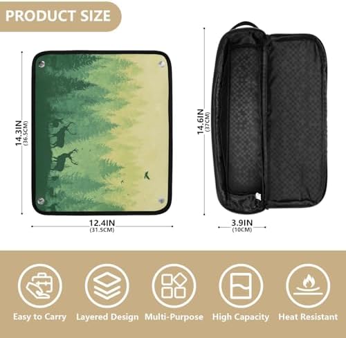 Hair Tools Travel Bag with Heat Resistant Mat Detachable 2-in-1 Curling Iron Travel Case Hot Tools Organizer for Straightener Flat Iron Gradient Yellow Green Deer Herd and Birds - Image 4