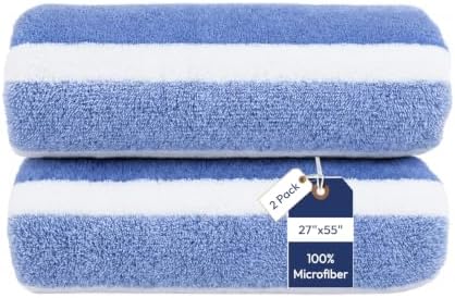 JML Bath Towels, 2 Pack, 27x55 in, Microfiber, Stripe Blue by JML