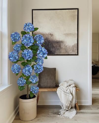 5FT Blue Hydrangea Artificial Flower Tree Large Faux Hydrangea Plant Potted - Image 3