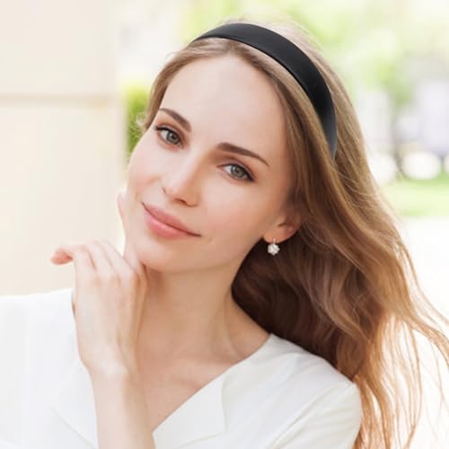 Black Headband Leather Headband for Women Plastic Hard Head Band Solid Colors 1 Inch Thin Hair Bands - Image 2