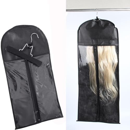 Hair Extensions Holder, Black Wig Storage Bag with Hanger, 23.6 Inch - Image 5
