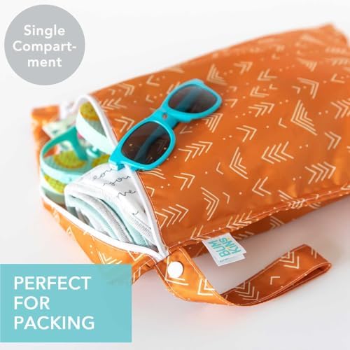 Bumkins Waterproof Wet Bag for Baby, Travel, Swim Suit, Cloth Diapers, Pump Parts, Pool, Beach, Gym Clothes, Toiletry, Hook to Stroller, Daycare, Zipper Reusable Wetdry Packing Pouch, Boho Orange - Image 2