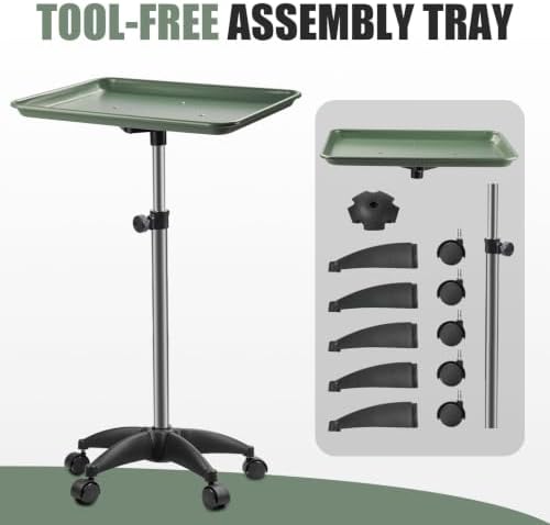Salon Tray On Wheels Tattoo Tray Rolling Trolley Adjustable Height Storage Utility Cart for Clinic Spa Rolling Tray (Black) (Green) - Image 3