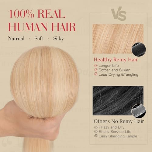 Rich Choices Real Human Hair Clip In Extensions-6 Pcs Single Clip Design-Invisible Clip in Extensions for Thin Hair-Hairpieces for Women/Men-20 Inches #18P613 Ash Blonde Highlighted Bleach Blonde - Image 4