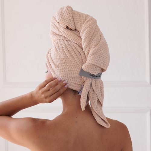 Curly Girl Microfiber Hair Towel Wrap for Women, 41" x 31" Large Quick Dry Hair Towel, Secure Fit with Elastic Strap, Anti-Frizz Hair Plopping Wrap for Long, Thick Hair - Image 6