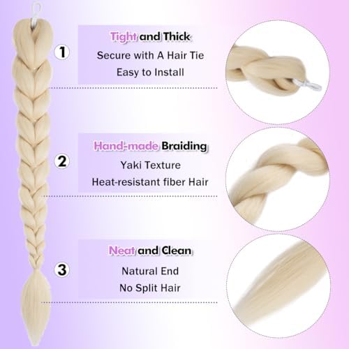 Getgal 24 Inch 613 Braids Ponytail Hair Pre Braiding Hair with Tie Synthetic Golden Hair Extensions for Halloween Costume Cosplay（24inch Ponytail 613） - Image 4
