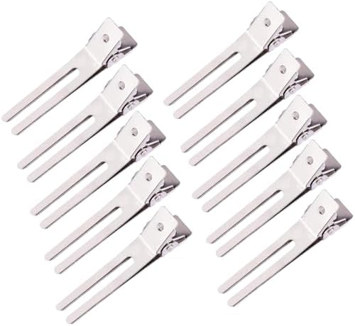 10 Pack Double Prong Pin Curl Hair Clips, Silver, 1.8" by JFFX
